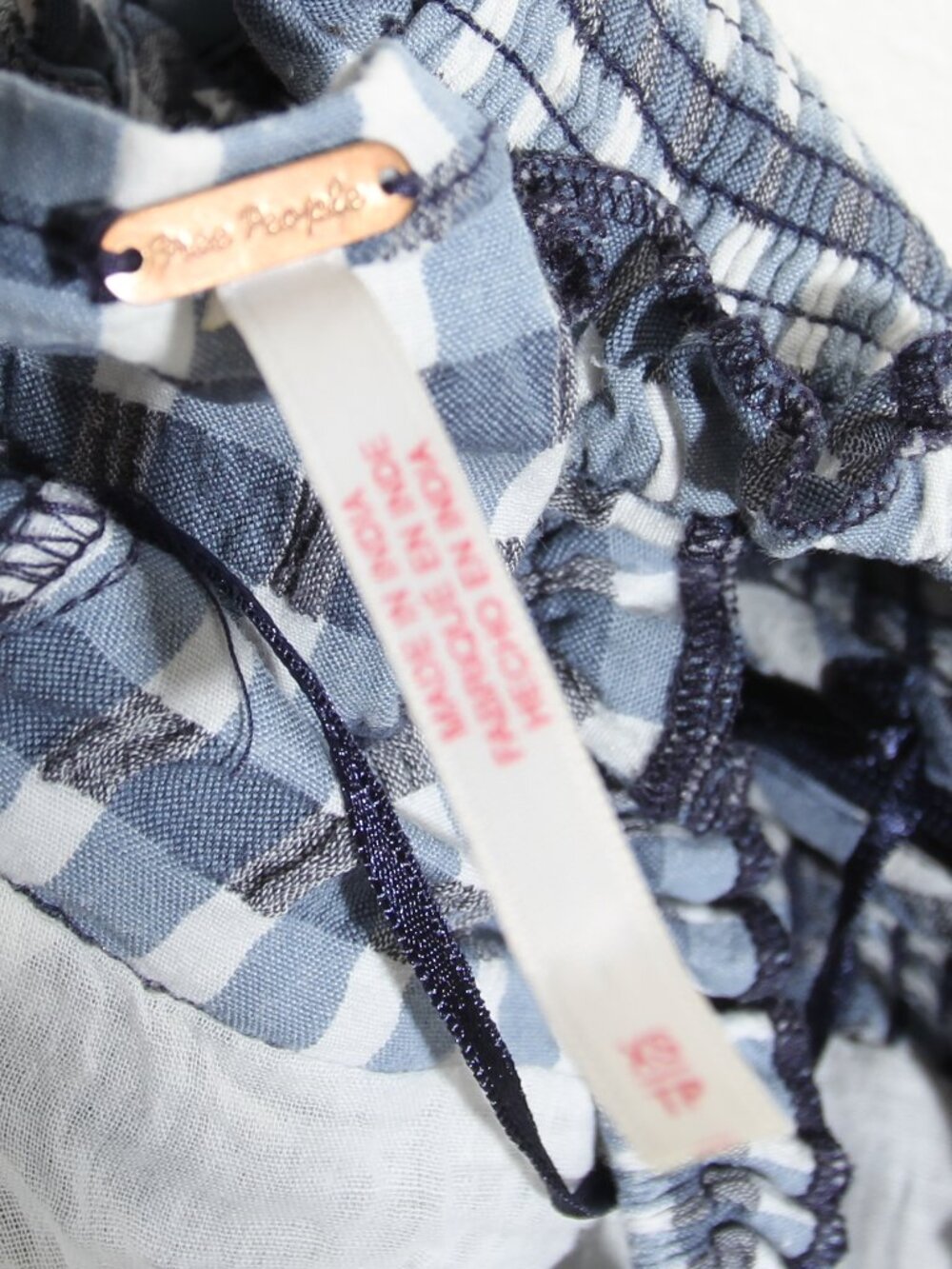 Free People Lucinda Gingham Midi Dress Indigo Combo Blue Lace-Up Back Size XS - Picture 15 of 16
